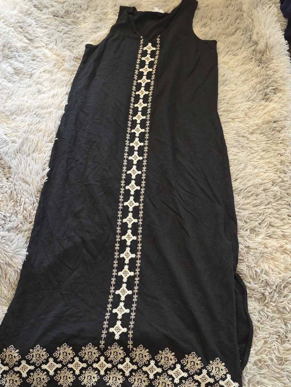 J. Jill Black Maxi Dress with Cream Embroidery